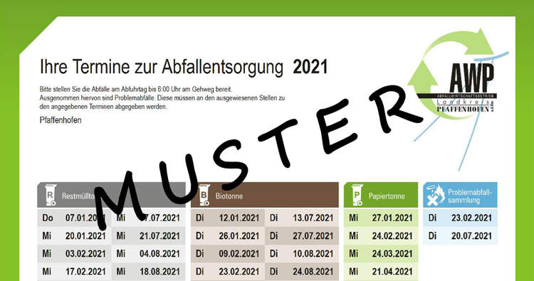 AWP informiert: Abfuhrterminpläne 2021 sind online