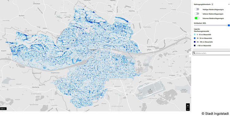 Starkregengefahrenkarte für Ingolstadt ist online